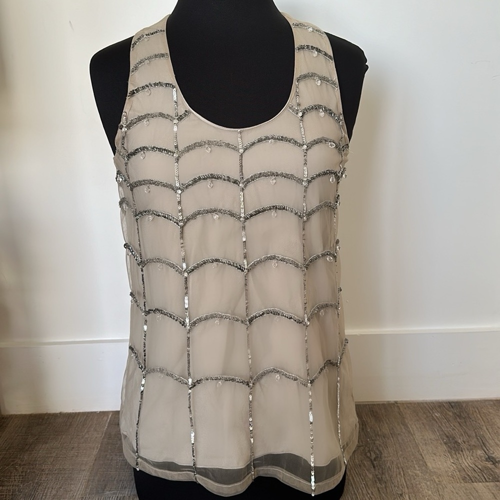 Alice + Olivia Beaded Tank Top Silk Embellished, Size M
